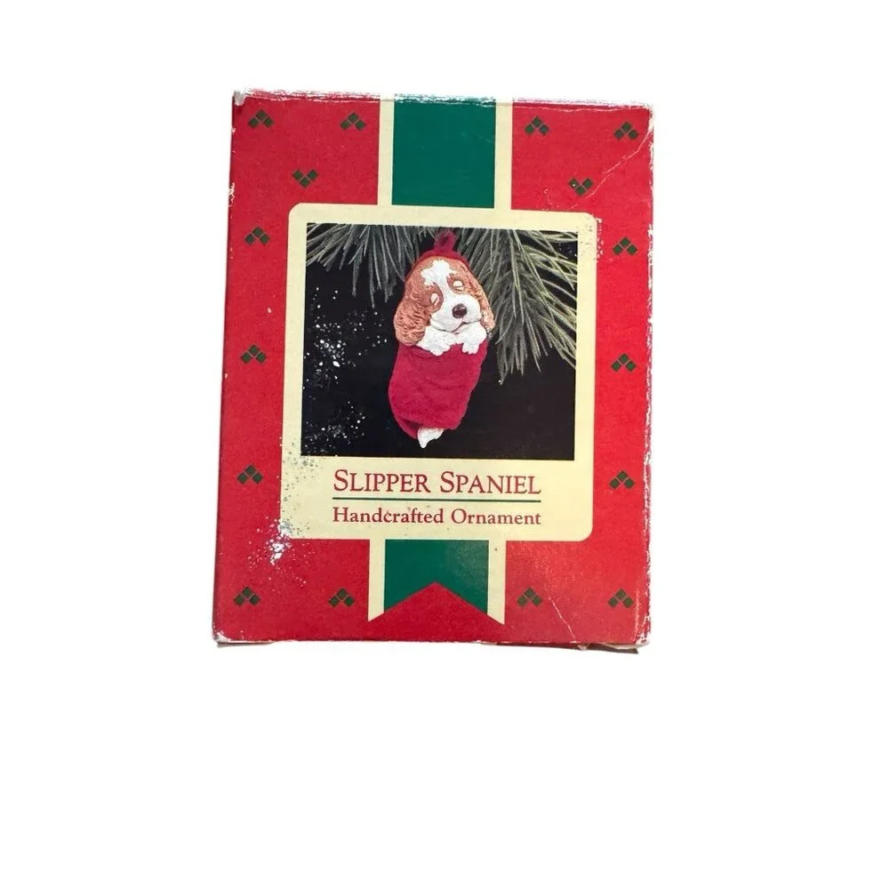 Hallmark Keepsake Slipper Spaniel Ornament 1988 Cocker Spaniel Flocked Christmas